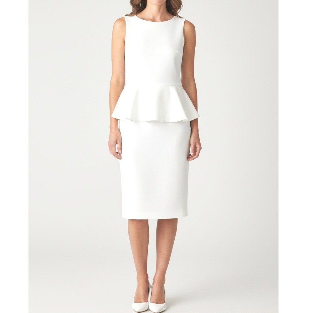 Alice + Olivia "Victoria" Ponte Peplum White Dress Size 6